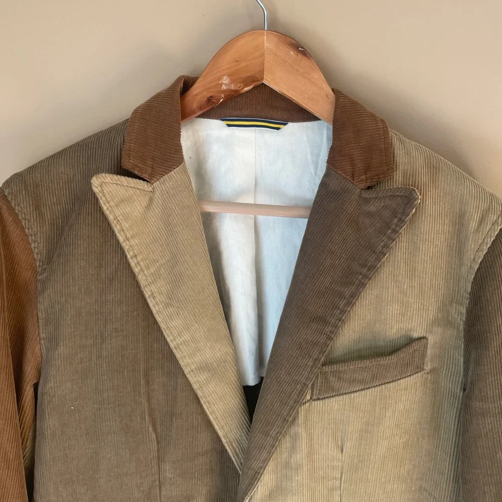 Mark McNairy Mens Corduroy Patchwork Blazer Jacket Size 38 Brown‎ Tones USA #